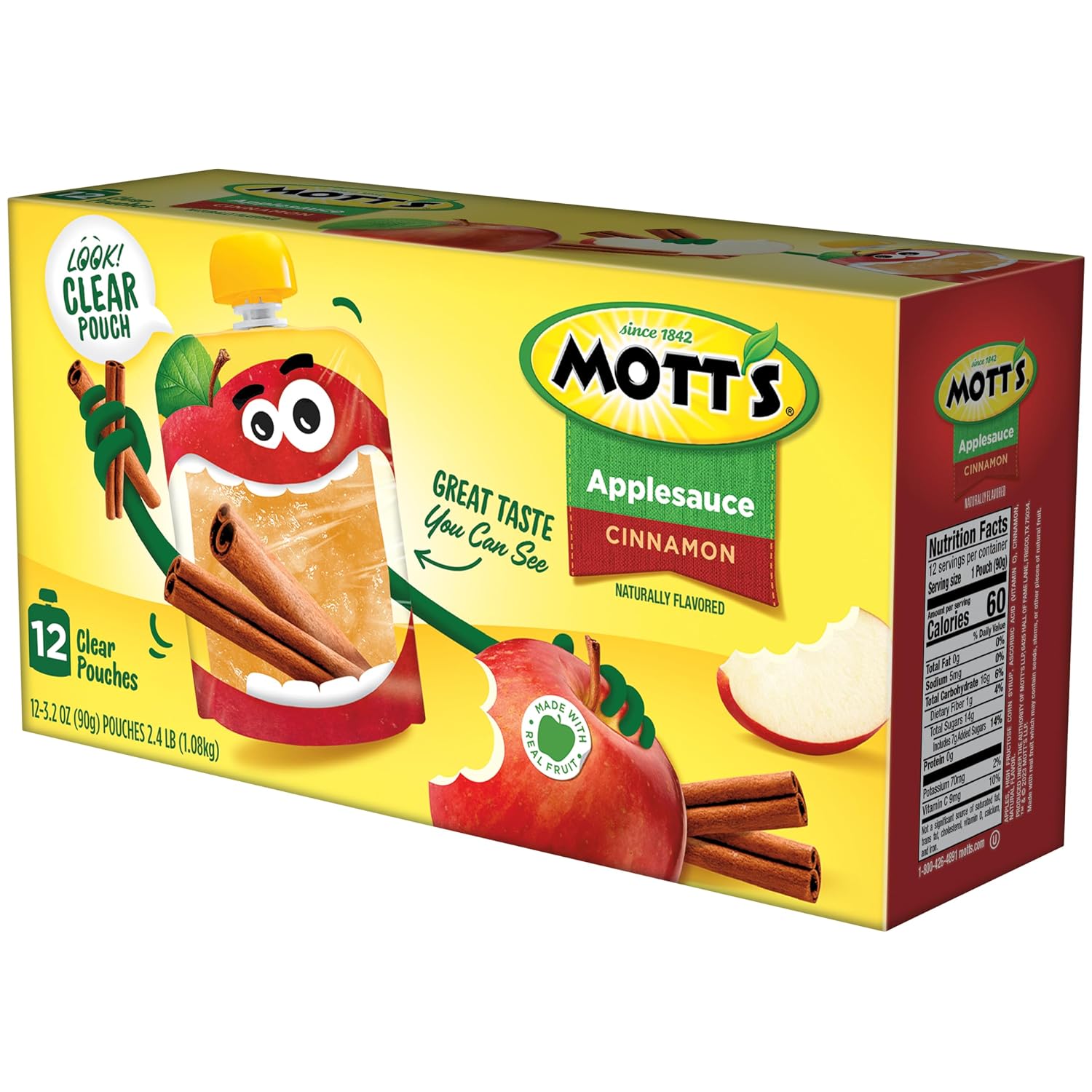 Mott's Original Applesauce, 3.2 Oz Clear Pouches, 48 Count (4 Packs Of 12), No Artificial Flavors, Good Source Of Vitamin C, Nutritious Option For The Whole Family