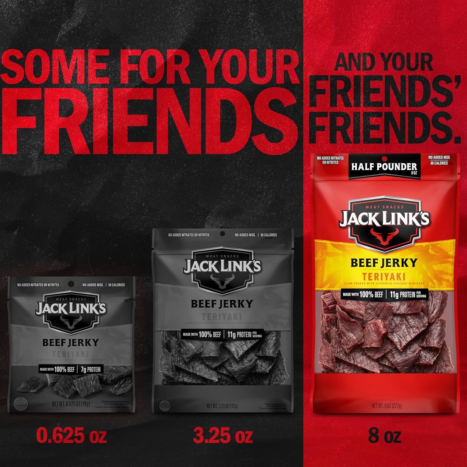 Jack Link's Peppered Beef Jerky Half Pounder - 8 oz Large Jerky Bag - Ready to Eat Real Meat Protein Snacks - 9g Protein per Serving - Made with 100% Real Beef | Large Jerky Bag - Ready to Eat Real Meat Protein Snacks - 9g Protein per Serving - Made with…