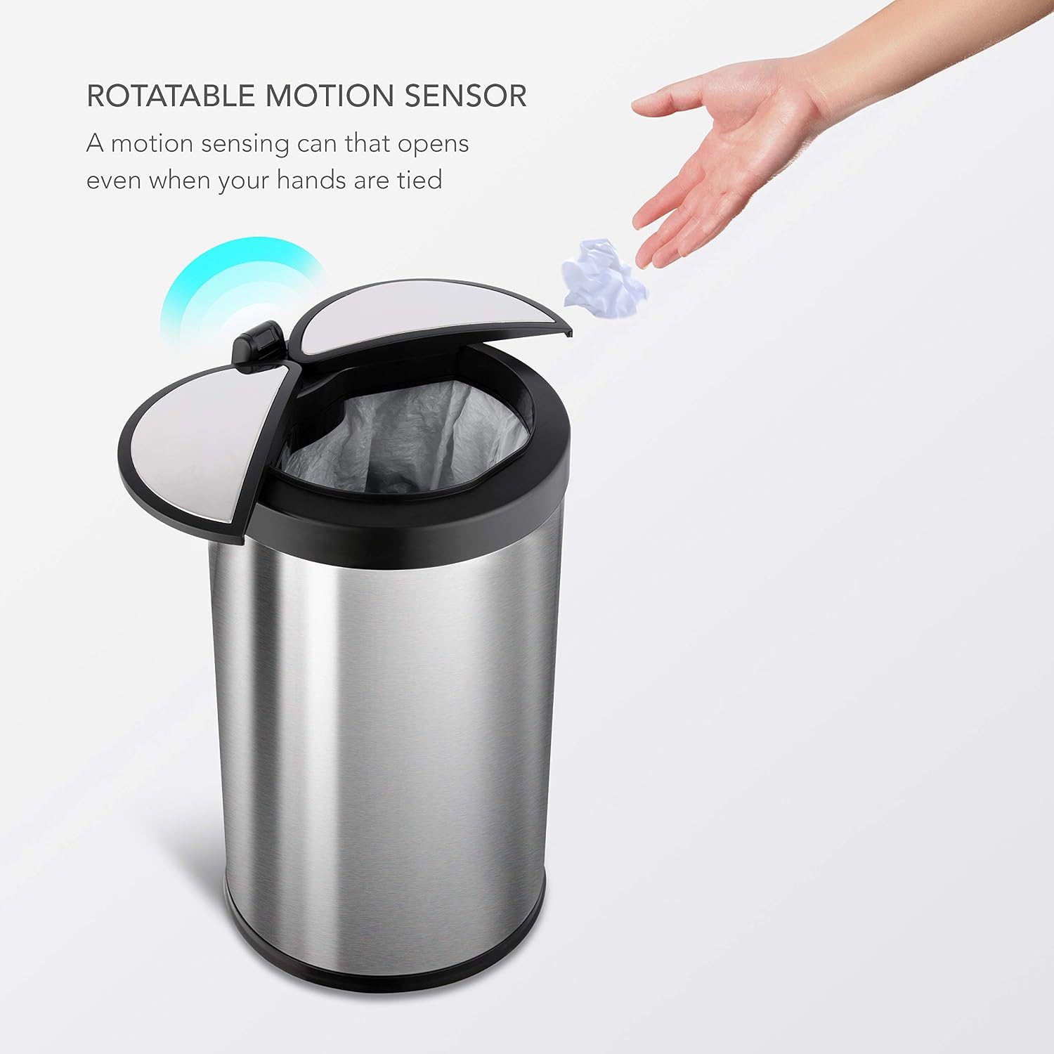 NINESTARS CB-DZT-50-98-1C Automatic Touchless Motion Sensor Oval & Rectangular Trash Can Combo Set, 13.2 Gal. 50 L. & 2.1 Gal.8 L., Stainless Steel