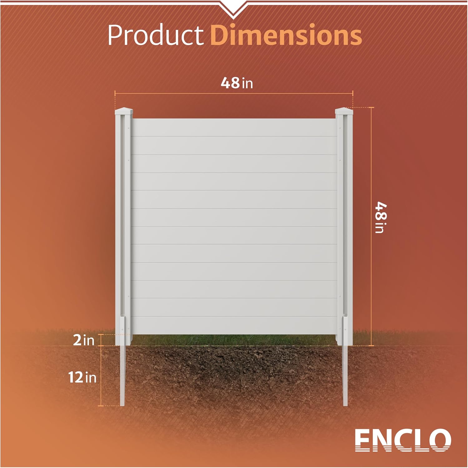 Enclo Premium White Vinyl Privacy Screen, DIY No Dig Kit | 4ftH x 4ftW, 2 Panels, Trash Can Fence, ZP19014