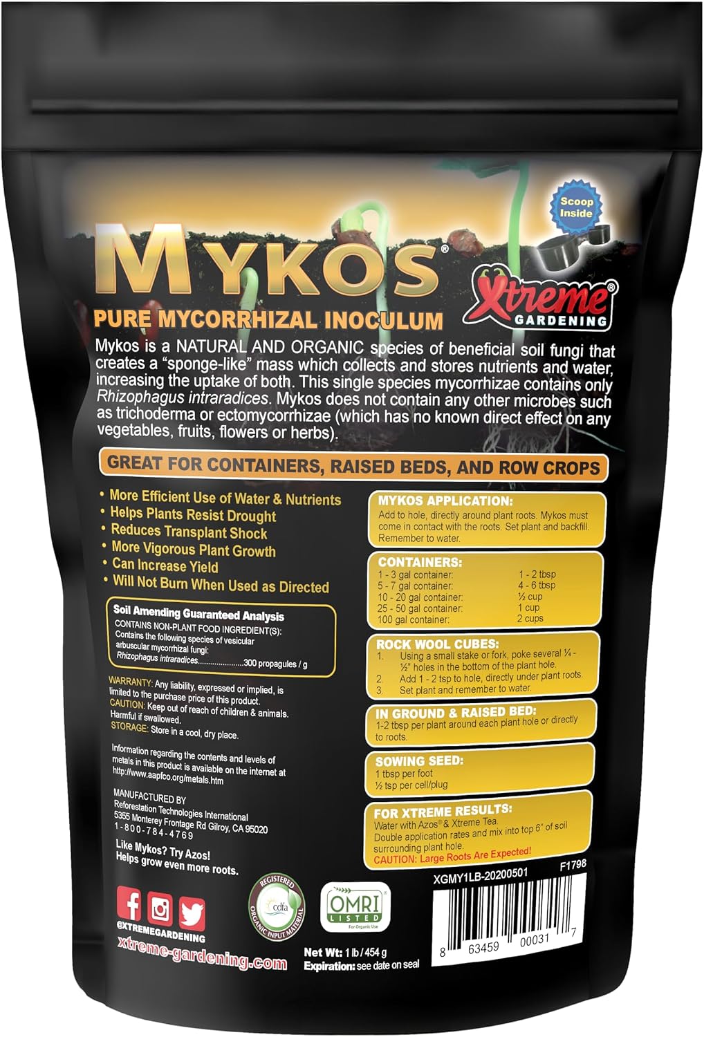 Xtreme Gardening Mykos Pure Mycorrhizal Inoculant Organic Root Enhancer, 1 LB - Granular