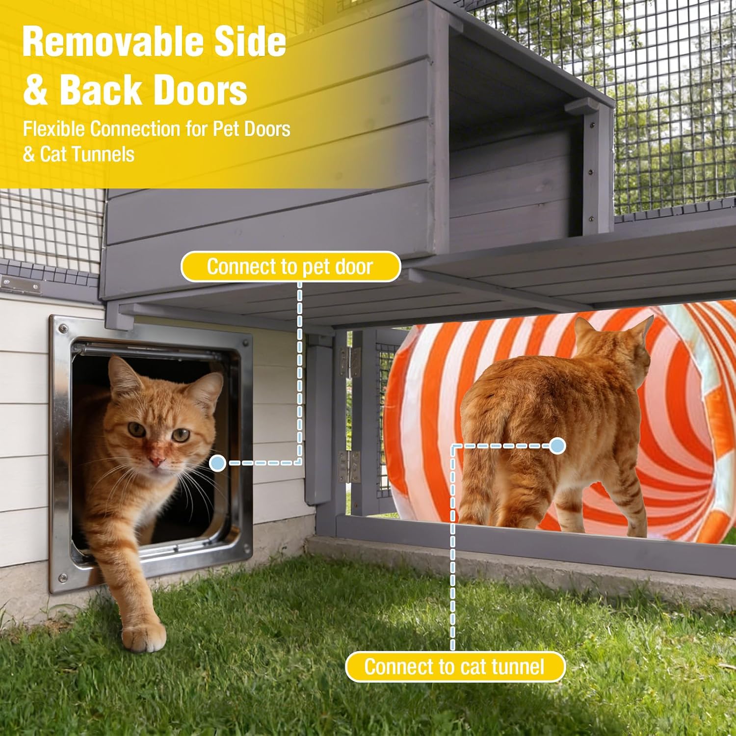 Aivituvin Cat House Outdoor Cat Catio Wooden Large Enclosure with Run on Wheels 70.9" Upgraded Version Catio with Reinforcement Strip