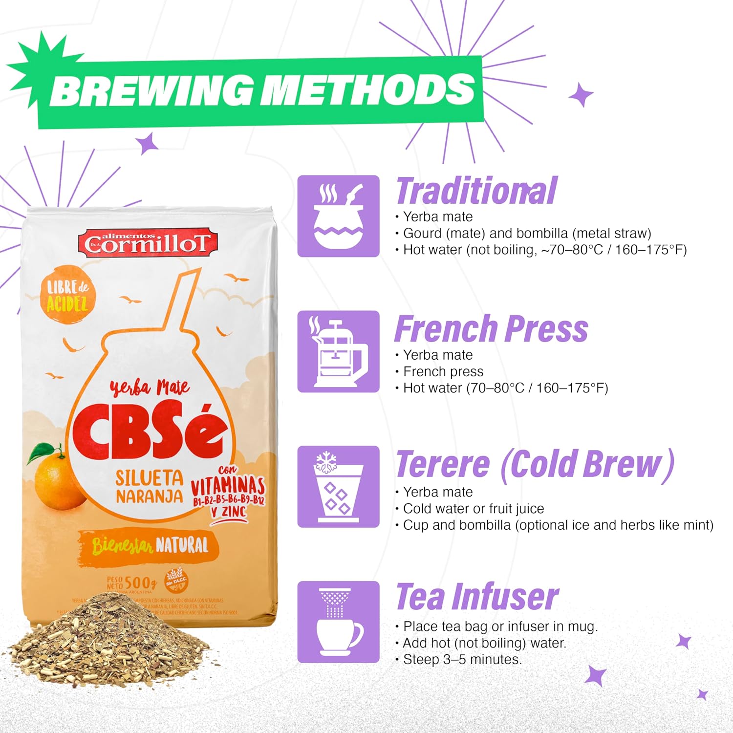 CBSe Silueta Naranja Yerba Mate – 500g (1.1 lb) Loose Leaf Herbal Tea – Argentine Yerba with Natural Orange Flavor – Light, Citrus-Infused.
