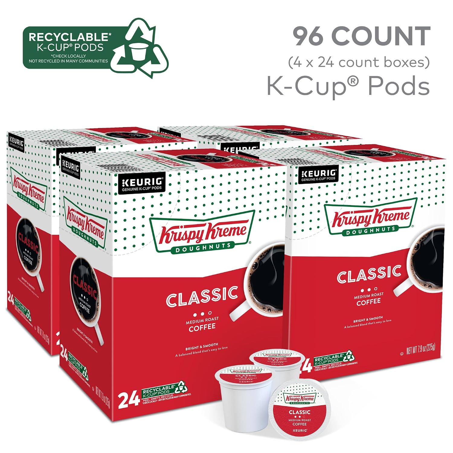 Krispy Kreme Classic Coffee, Keurig Single Serve K-Cup Pods, Medium Roast, 96 Count