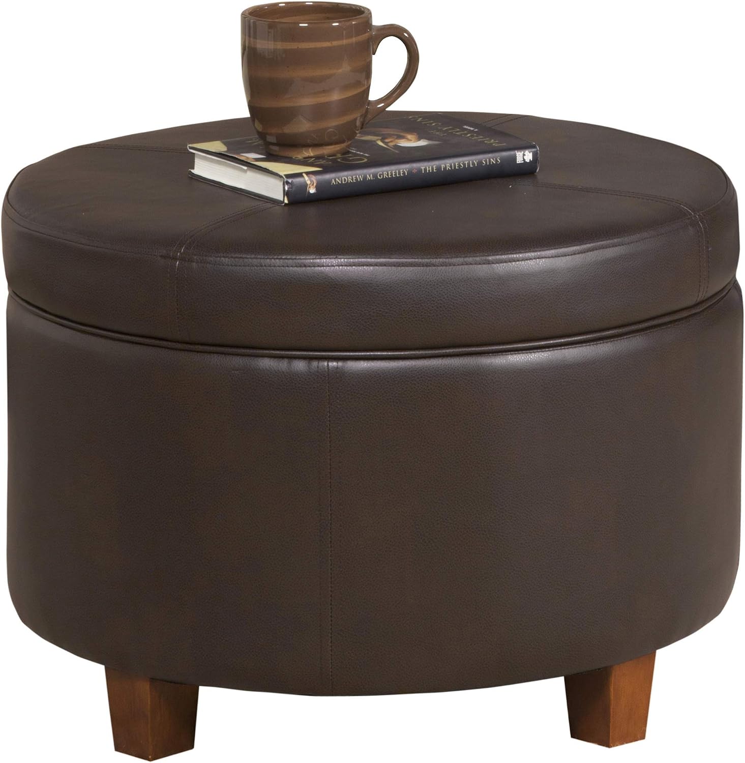 HomePop 24" Large Leatherette Storage Ottoman - Distressed Brown Faux Leather