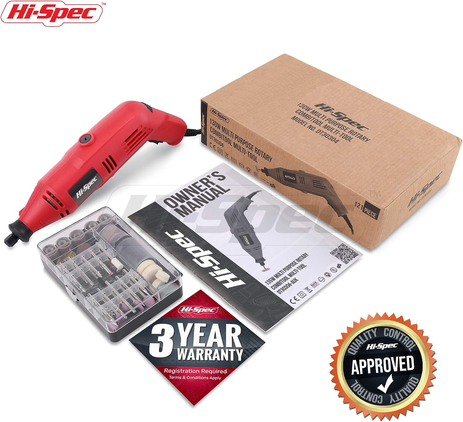 Hi-Spec Corded Rotary Tool Kit for Cutting, Grinding and Sanding with Bits