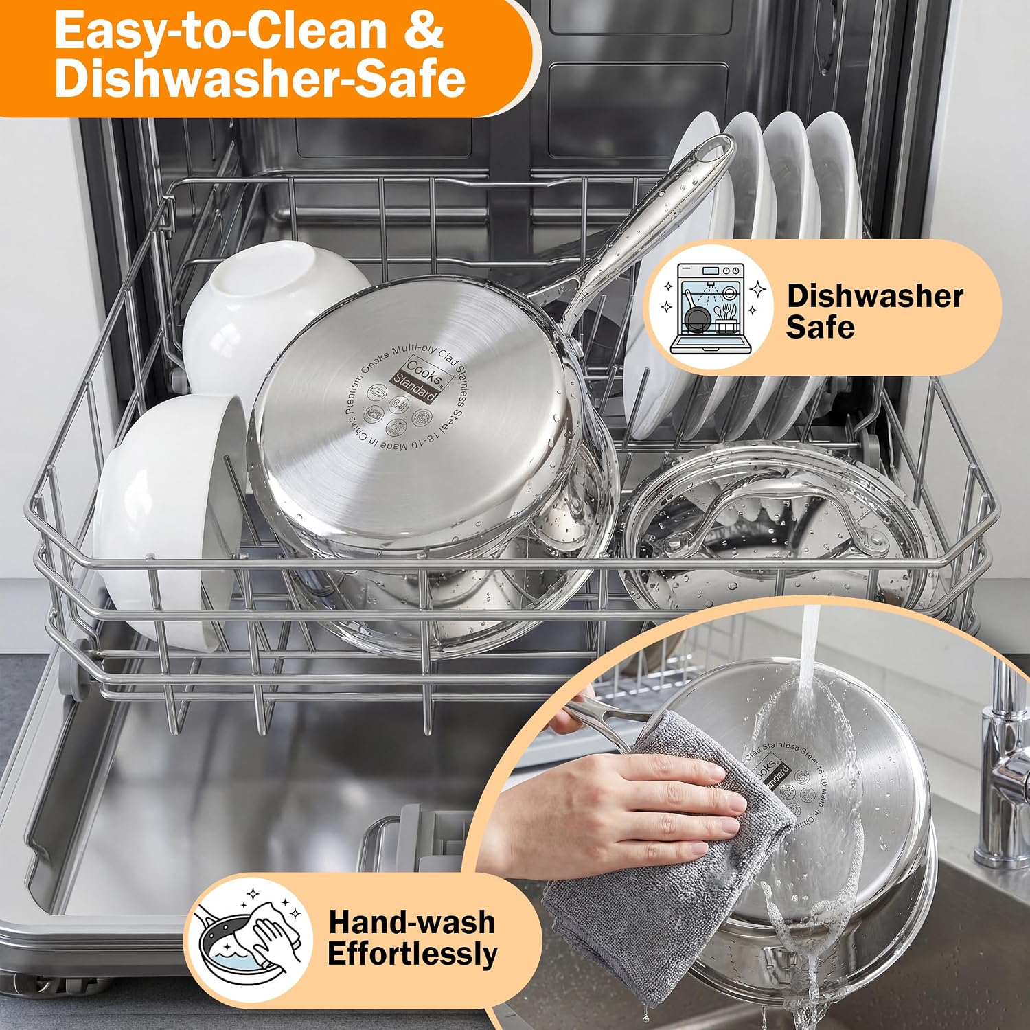 Cooks Standard Multi-Ply Clad 1.5 Quart Stainless Steel Saucepan with Lid, Small Kitchen Induction Cooking Sauce Pot Pan, Dishwasher & Oven Safe, Compatible with All Cooktops