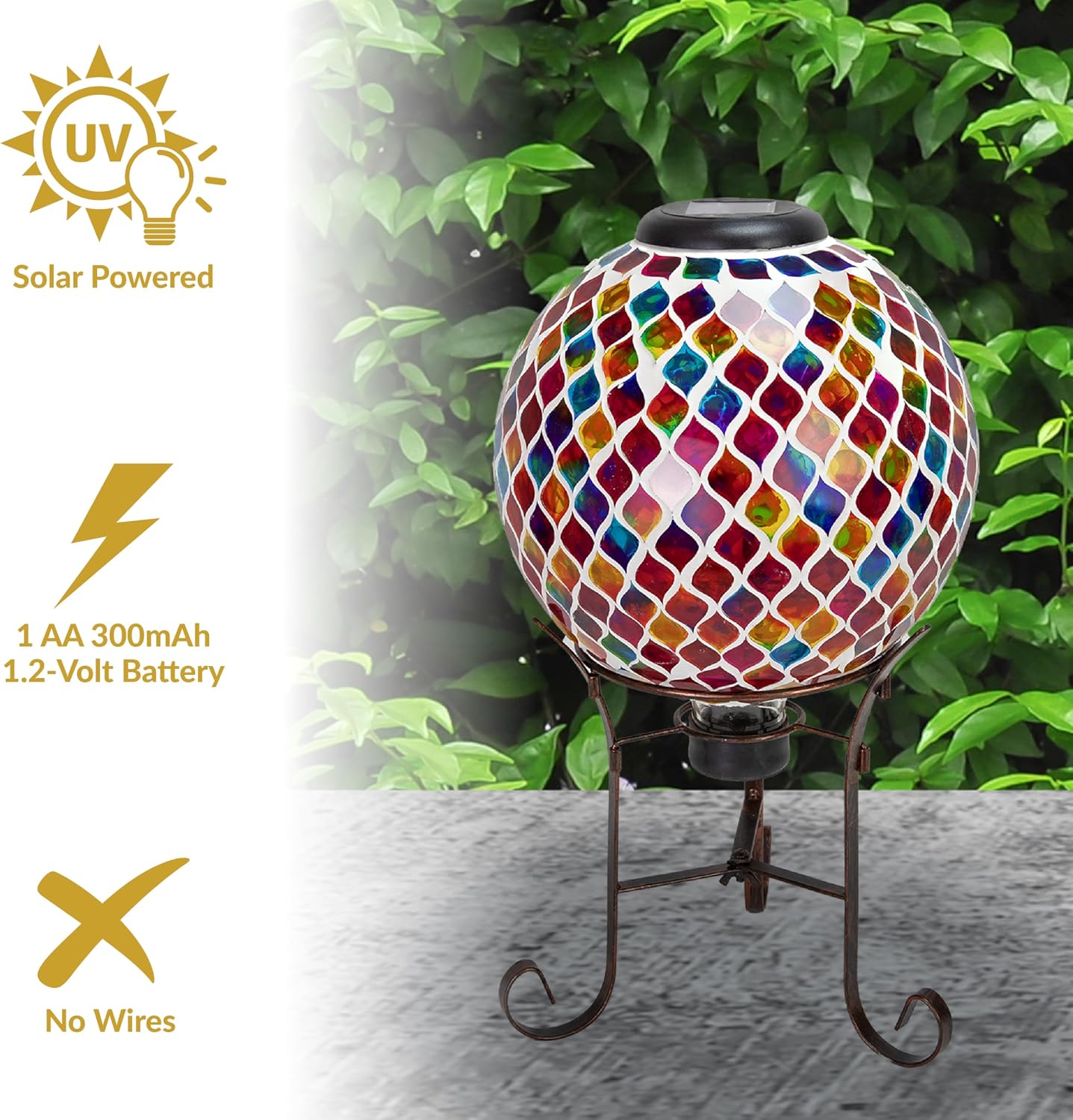 Sunnydaze Solar Gazing Ball for Garden, Mosaic Cool Blooms