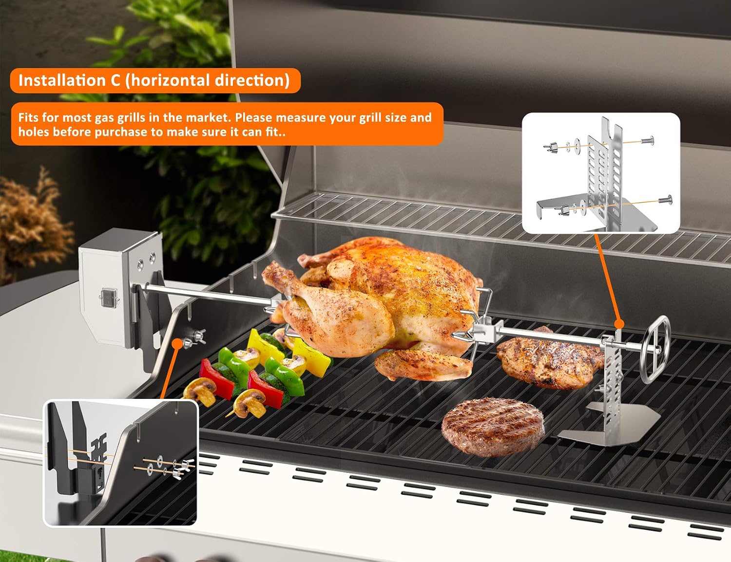 onlyfire Stainless Steel Grill Rotisserie Kit for Most Gas Grills