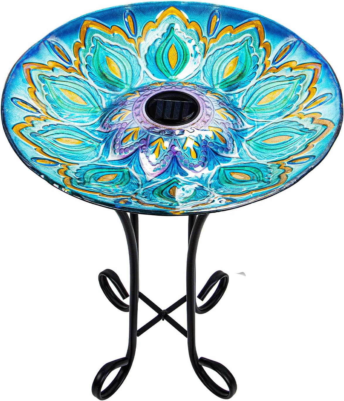 VCUTEKA Glass Bird Bath Outdoor with Metal Stand, Bird Feeder Garden Decor