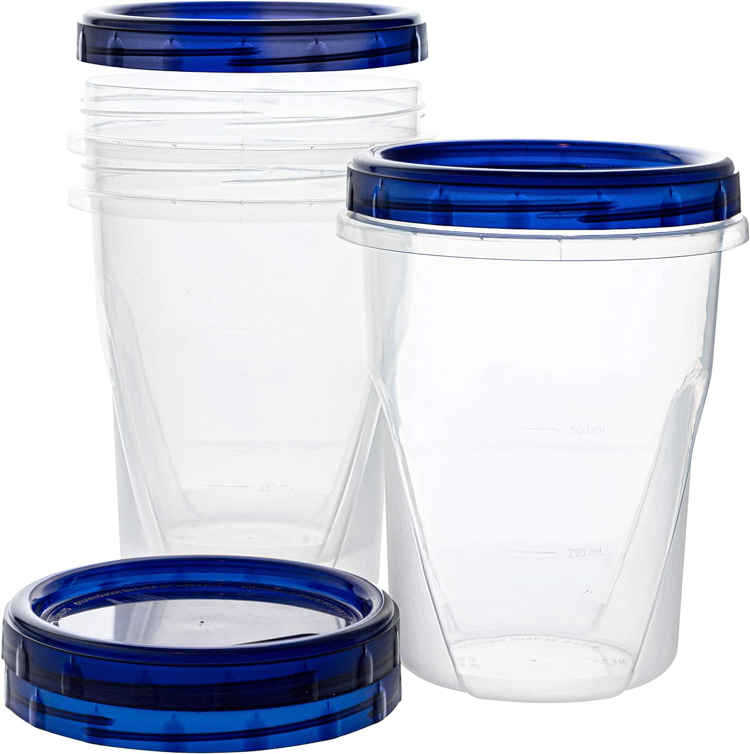 PLASTICPRO Twist Top Deli Containers Clear bottom With blue [32 oz 3 Pack]