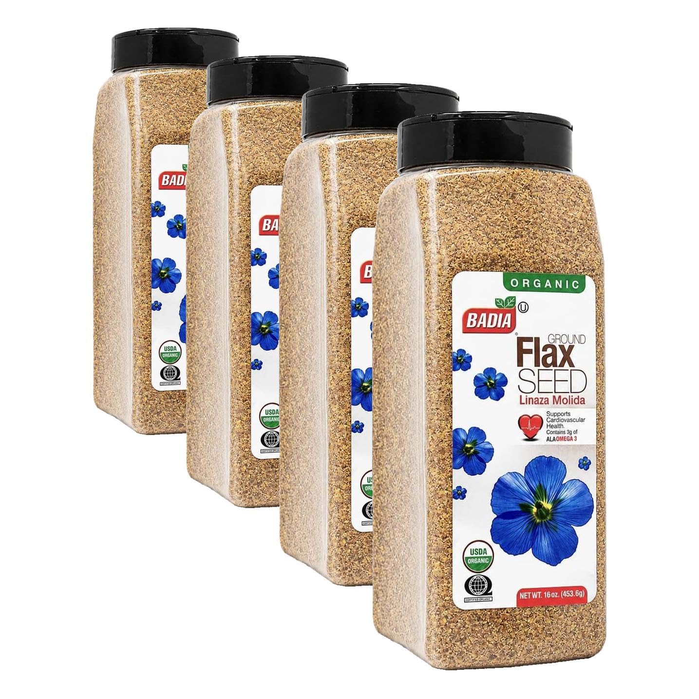 Badia Organic Ground Flax Seed, 16 oz – Fiber & Omega-3 Non-GMO Superfood | Organic ground flax seed with naturally occurring fiber and omega-3, ideal for smoothies, baking, oatmeal, yogurt, & recipes