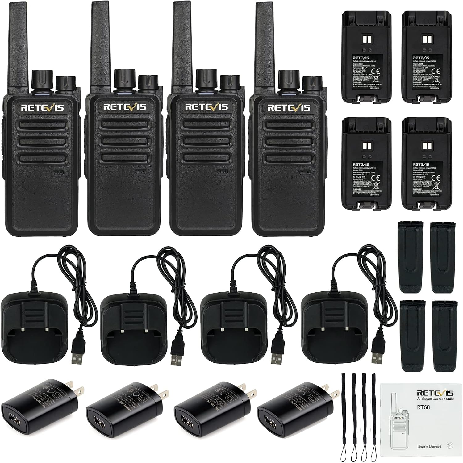 Retevis RT68 Walkie Talkies for Adults, Portable FRS Two-Way Radio (4 Pack) | Splash-Proof & Weather-Resistant, Powerful 500mW Speaker