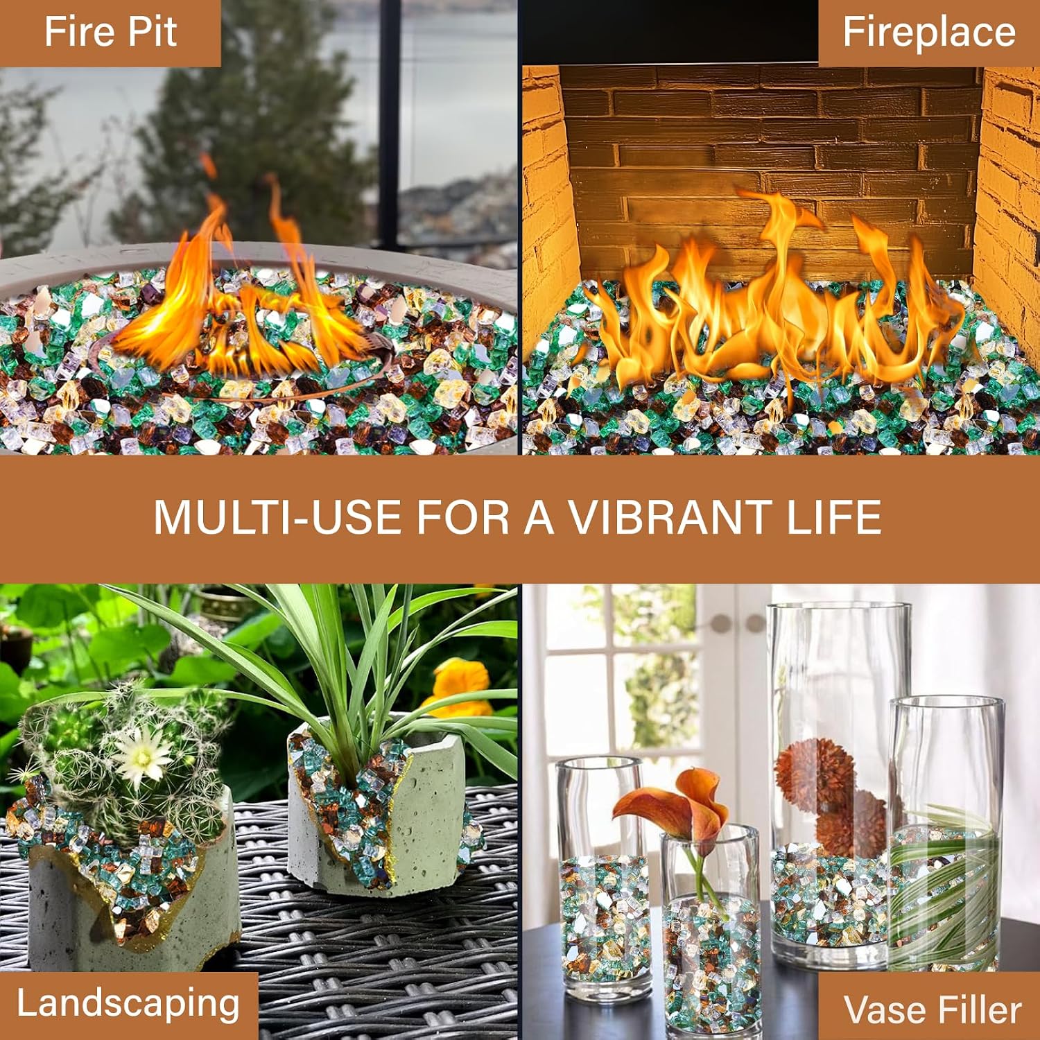 NUPICK 20 Pound Fire Glass, 1/2 Inch Reflective Fire Pit Glass