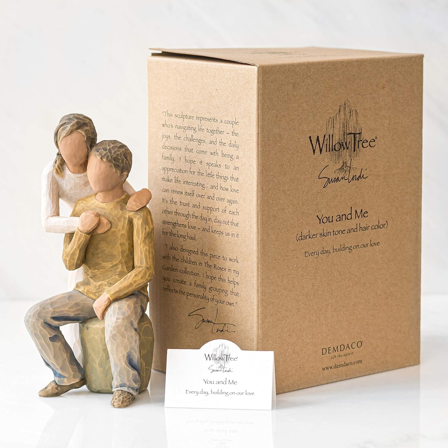Willow Tree You and Me (Darker Skin), Sculpted Hand-Painted Figure | Cast from a Susan Lordi Original Carving, Expression of Love and Caring, Display on Shelf, Table or Mantel, Fitted Gift Box