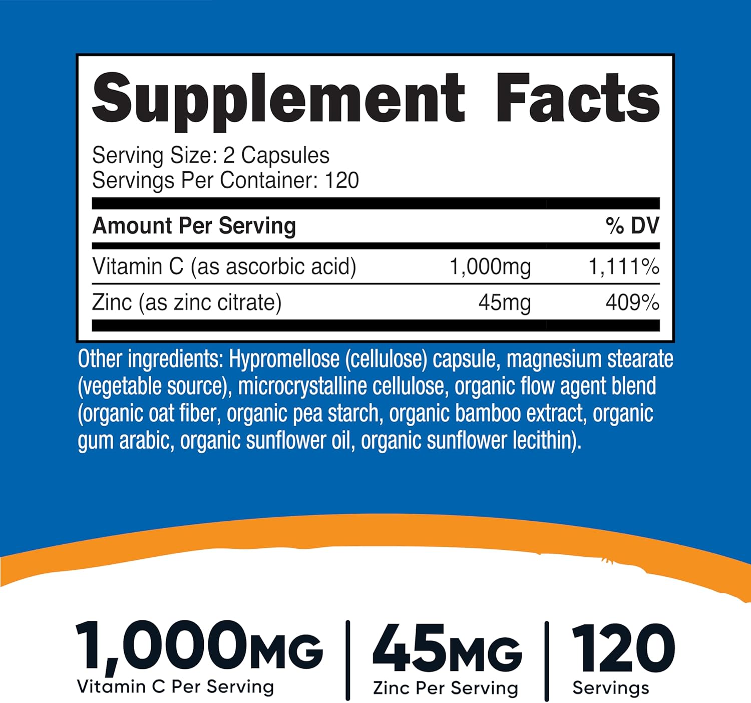 Nutricost Vitamin C with Zinc Capsules, 120 Servings, Gluten Free, GMO-Free