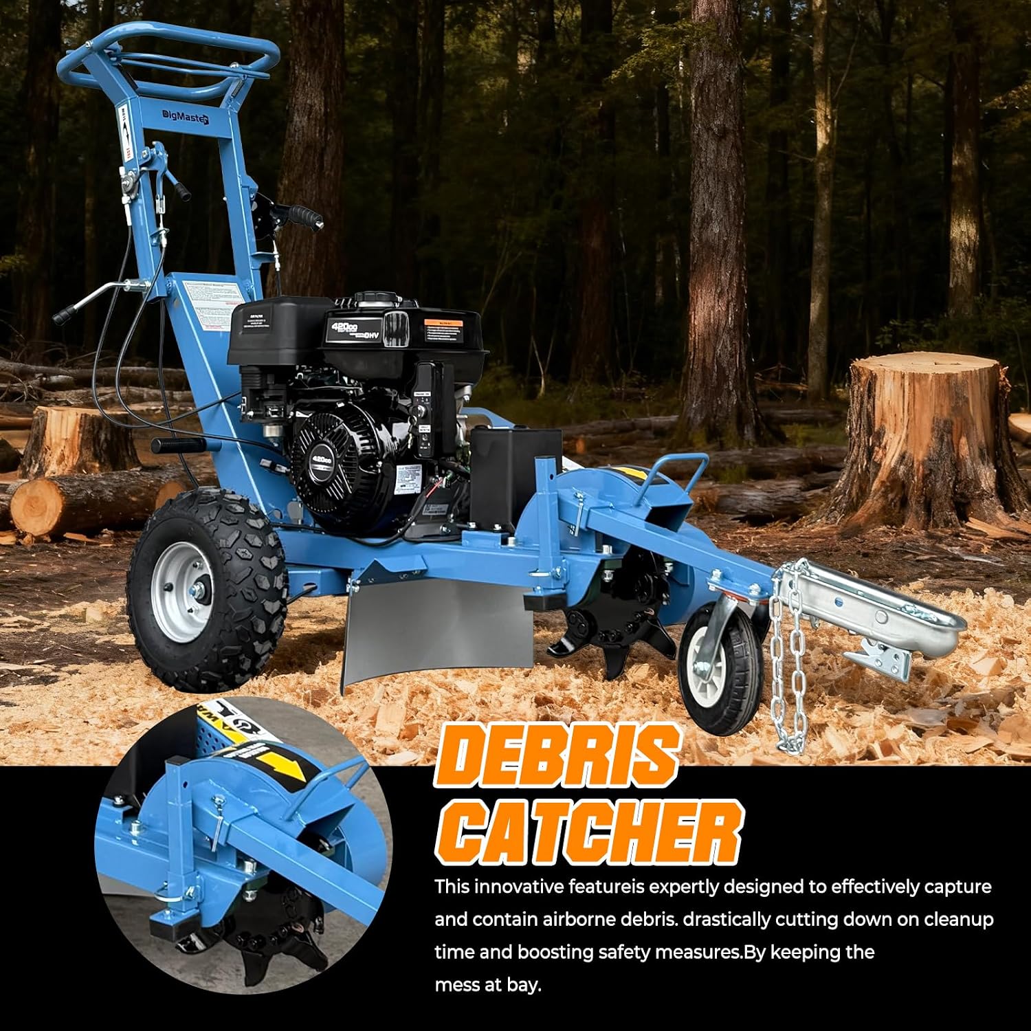 15HP Commercial Stump Grinder - 420cc Gas Powered Tree Stump Remover with Electric Start, 12" Cutting Wheel, 9 Tungsten Teeth