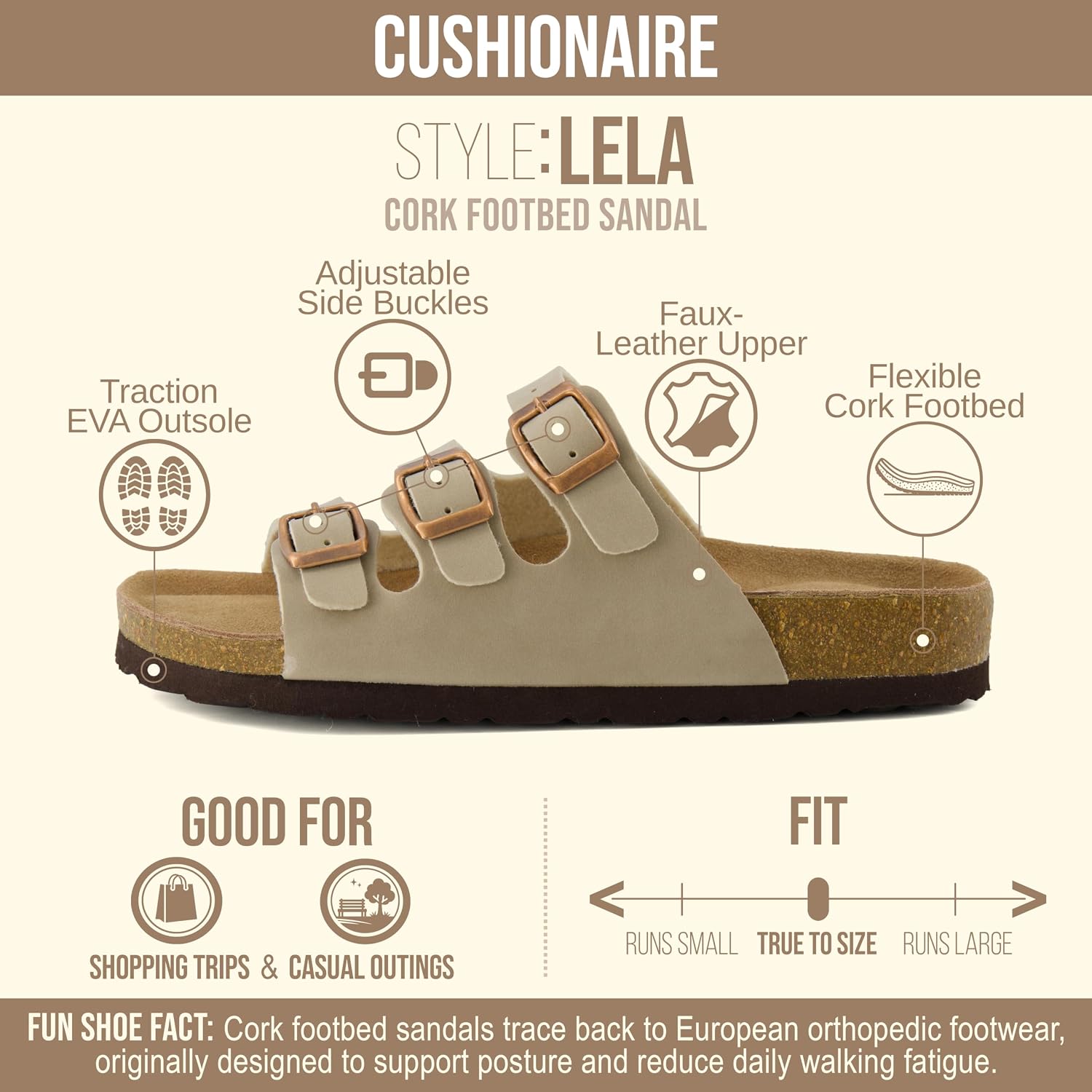 CUSHIONAIRE Women's Lela Cork footbed Sandal with +Comfort