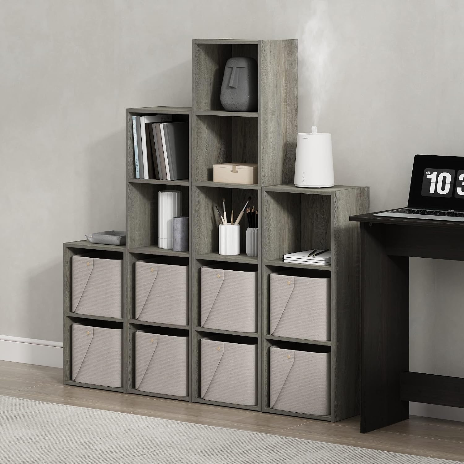 Furinno PASIR Book Shelf, 5-Tier Modern Bookshelf, Open Shelves Bookcase, 9 x 12 x 52, for Living Room, Bedroom, Home Office, Plain White