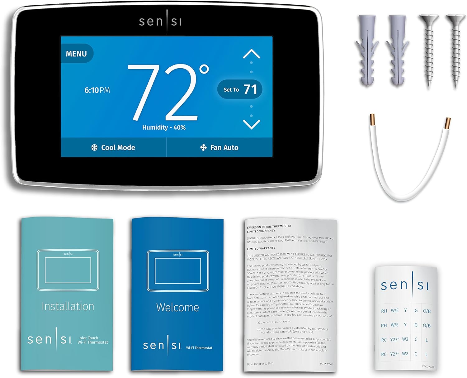 Sensi Touch Smart Thermostat by Emerson with Touchscreen Color Display, Programmable, Wi-Fi, Mobile App, Easy DIY, Data Privacy, Works with Alexa, Energy Star Certified, ST75 - Black, C-Wire Required