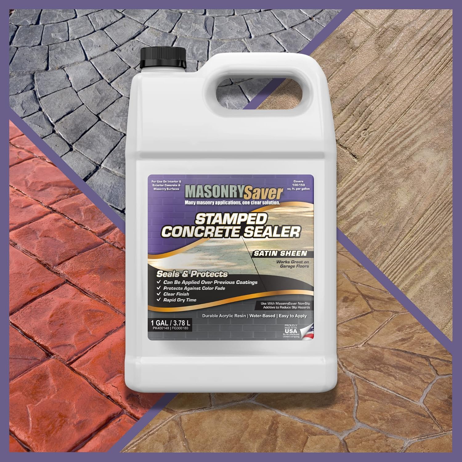 Stamped Concrete Sealer, 1 Gallon - Clear, Water-Based Satin Sealer for Stamped Concrete, Masonry & Natural Stone Surfaces