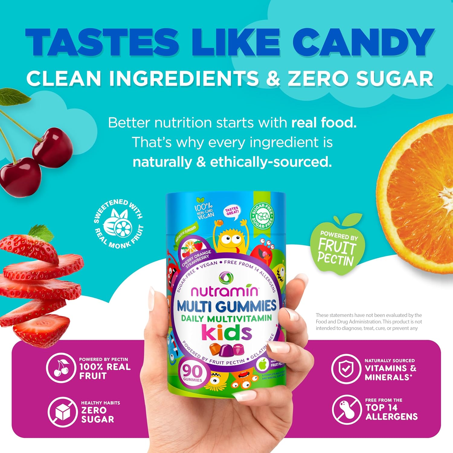 NUTRAMIN Sugar-Free Gummy Multivitamins for Kids, Allergen-Free, 90 Count