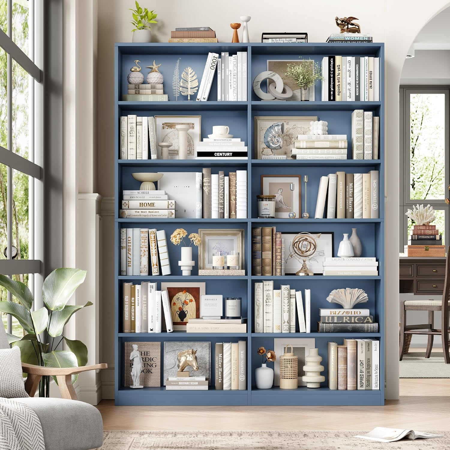 Bookshelf Tall Bookcase, 6-Tier Double Wide Bookshelves, White | Freestanding Display Storage Shelves, Tall and Large Book Shelves for Home Decor Bedroom, Living Room, Home Office, Library