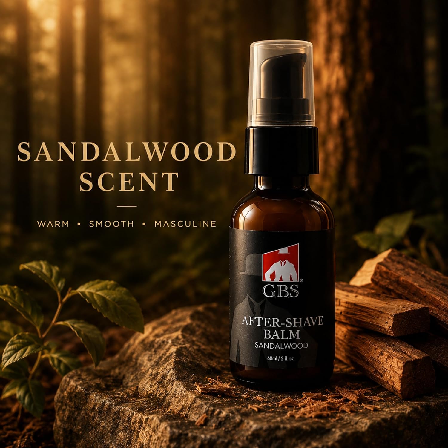 G.B.S Men’s Aftershave Balm - Premium Sandalwood Scent - Soothes Razor Burn & Moisturizes Sensitive Skin - Fast-Absorbing Formula - 5 Fl Oz