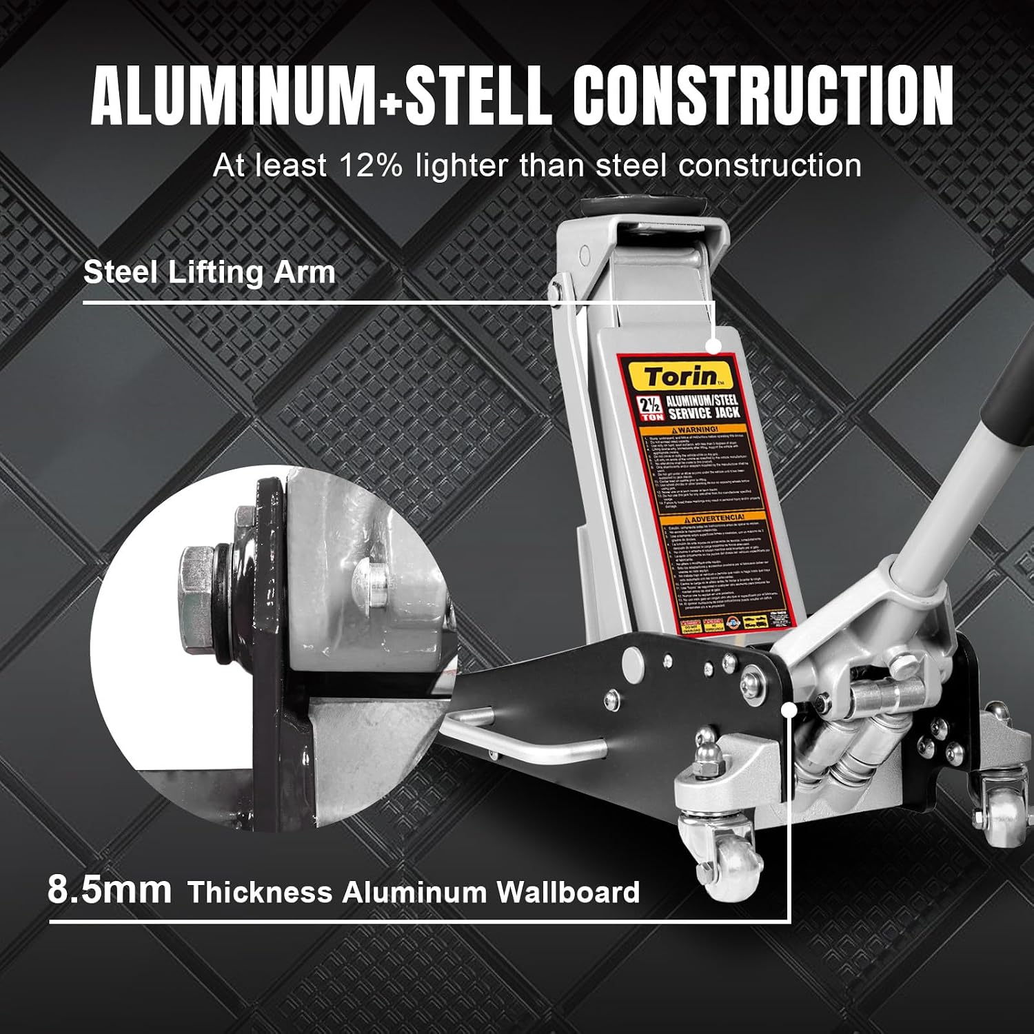 Torin TAM815016L Hydraulic Low Profile Aluminum and Steel Racing Floor Jack with Dual Piston Quick Lift Pump, 1.5 Ton (3,000 lb) Capacity, Black
