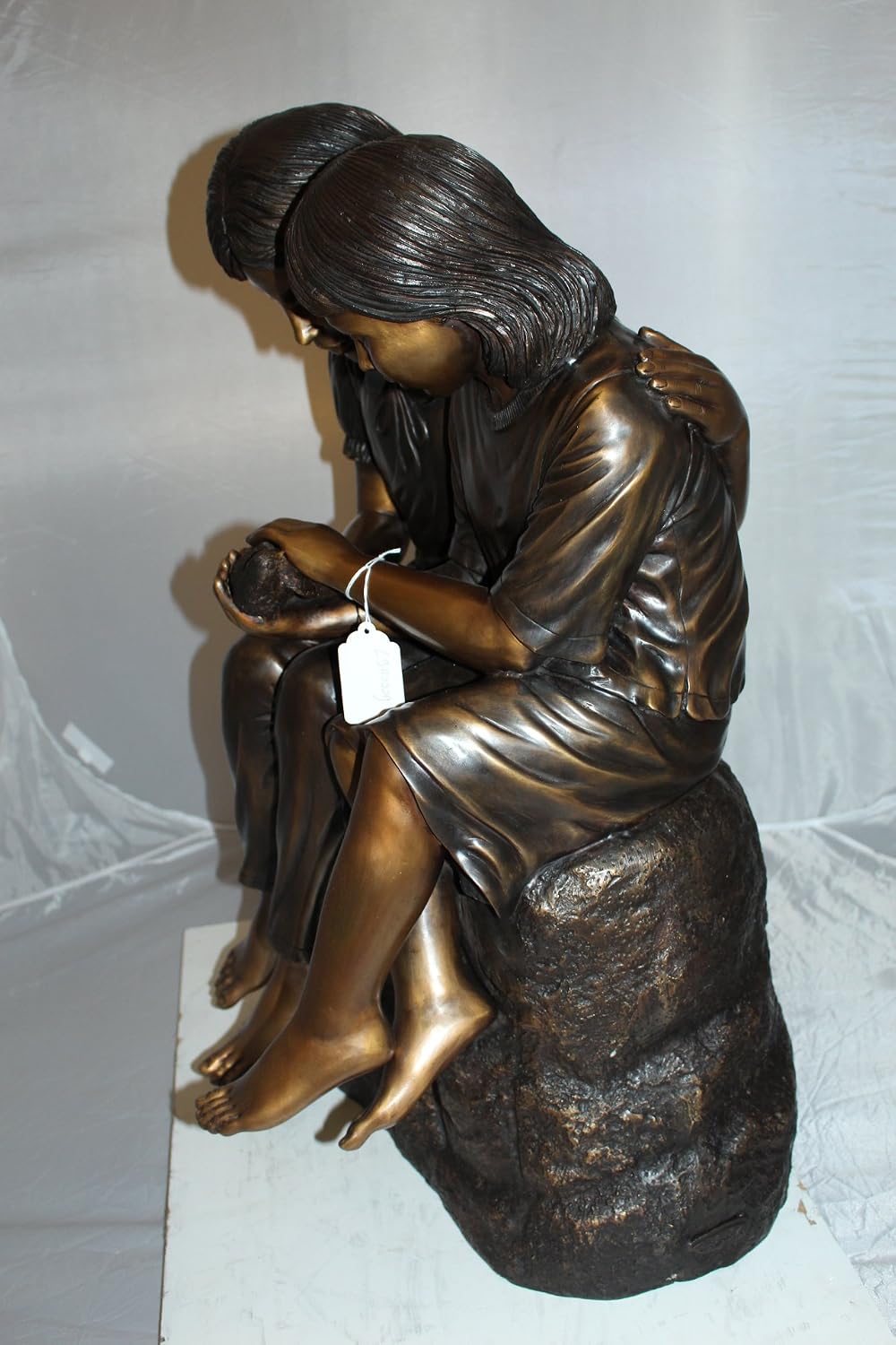 Nifao Two Children with Bird, Kids Medium Bronze Statue, 18"L x 26"W x 34"H