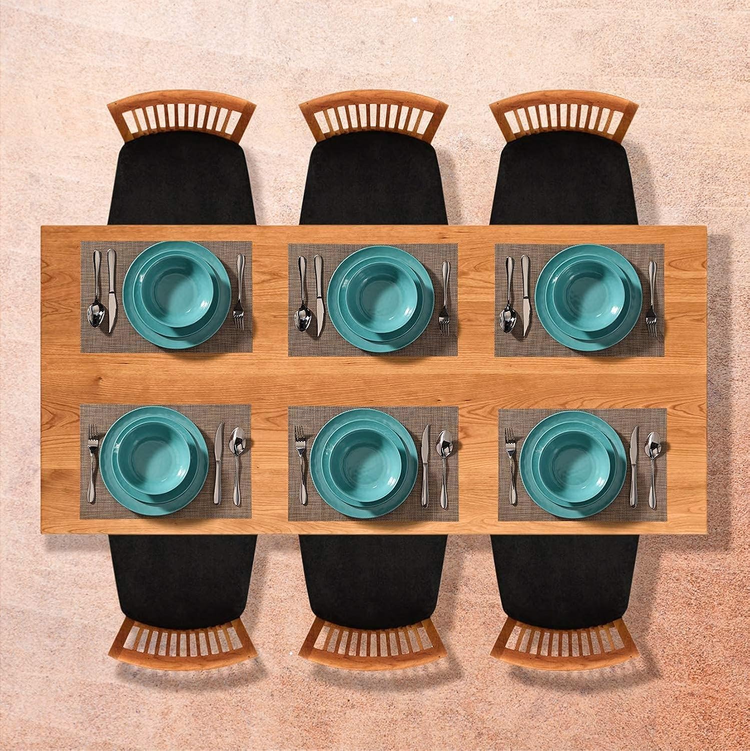 TP 18-Piece Dinnerware Set, Melamine Dishes Set with Bowls and Plates, Service for 6, Non-breakable Lightweight Dining Tableware, Teal