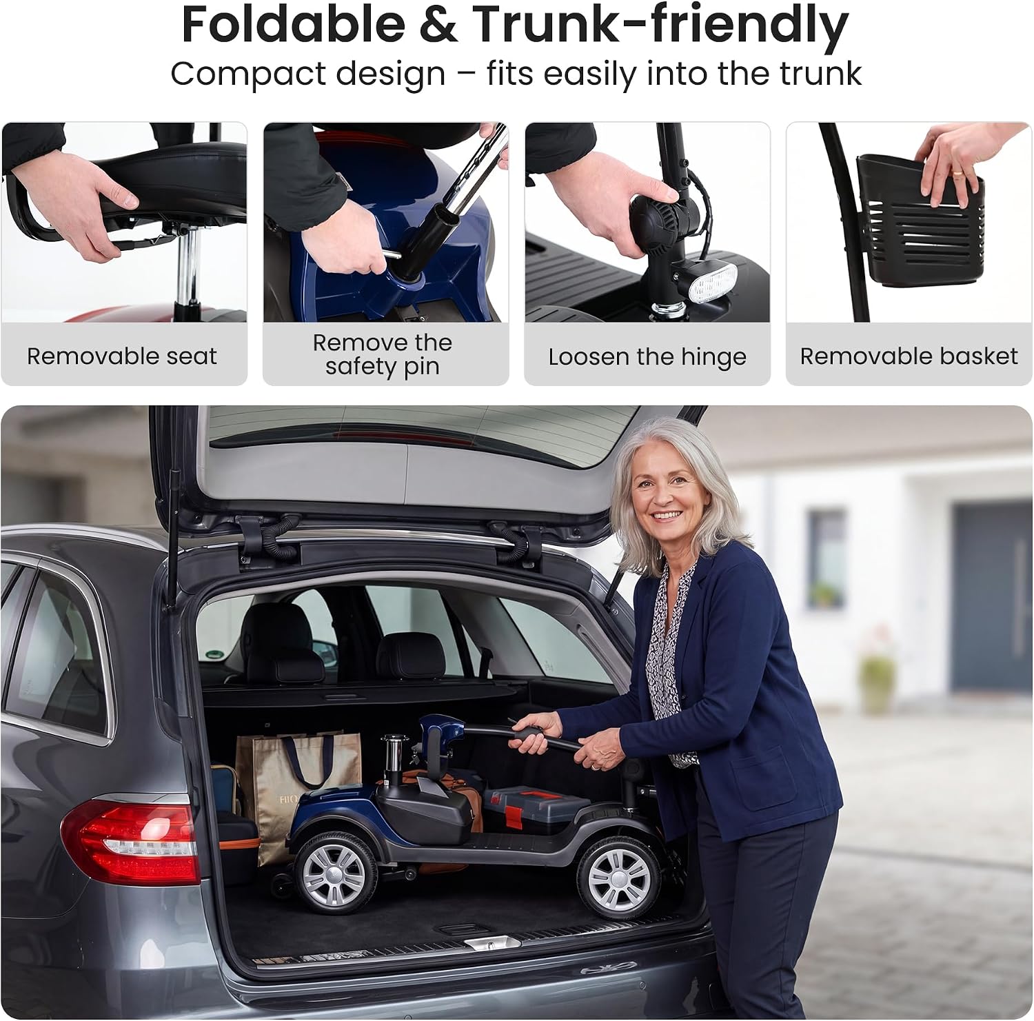Metro Mobility 4 Wheel Foldable Mobility Scooter for Adults - 300 lbs Capacity Electric Mobility Scooters for Seniors - Long Range Power Extended