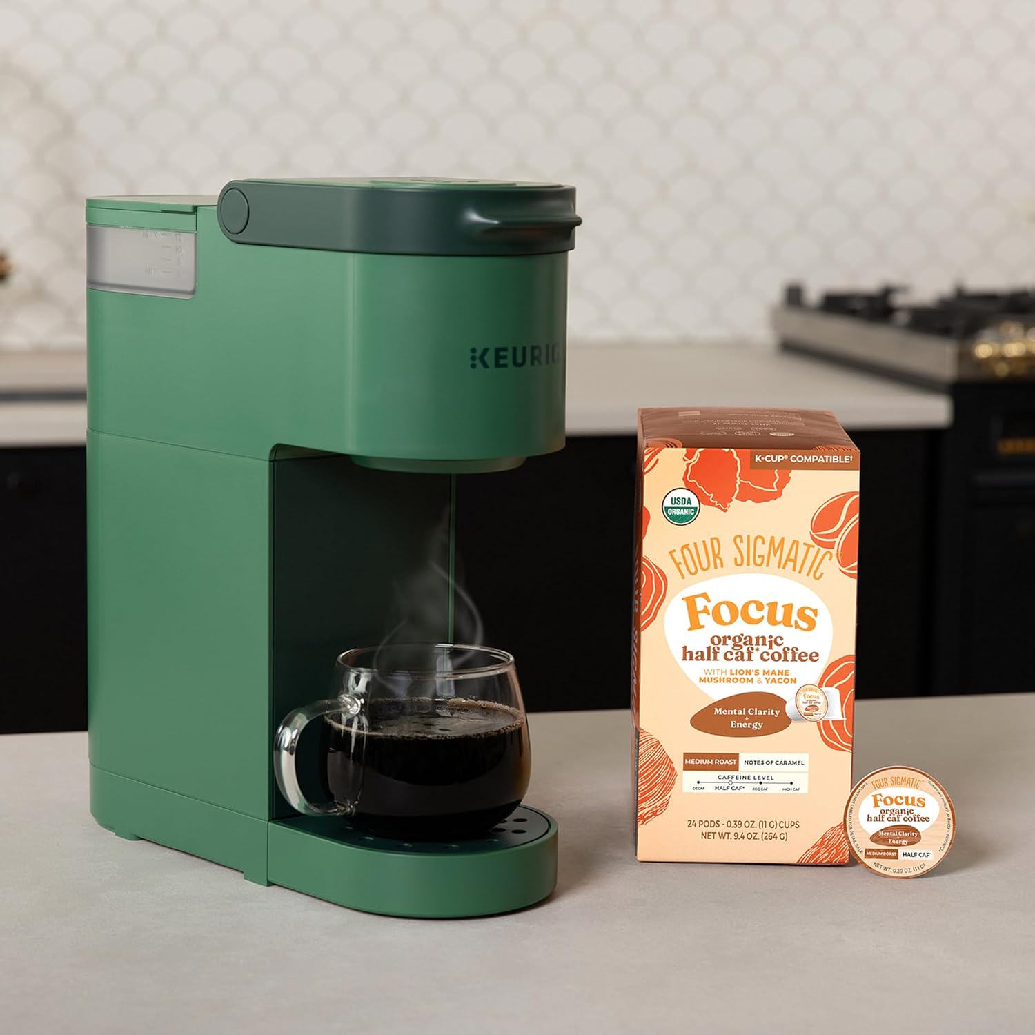 Four Sigmatic Mushroom Coffee K-Cups | Organic Dark Roast Coffee with Lion’s Mane Mushroom Powder & Yacon | Focus & Immune Support | Vegan & Keto