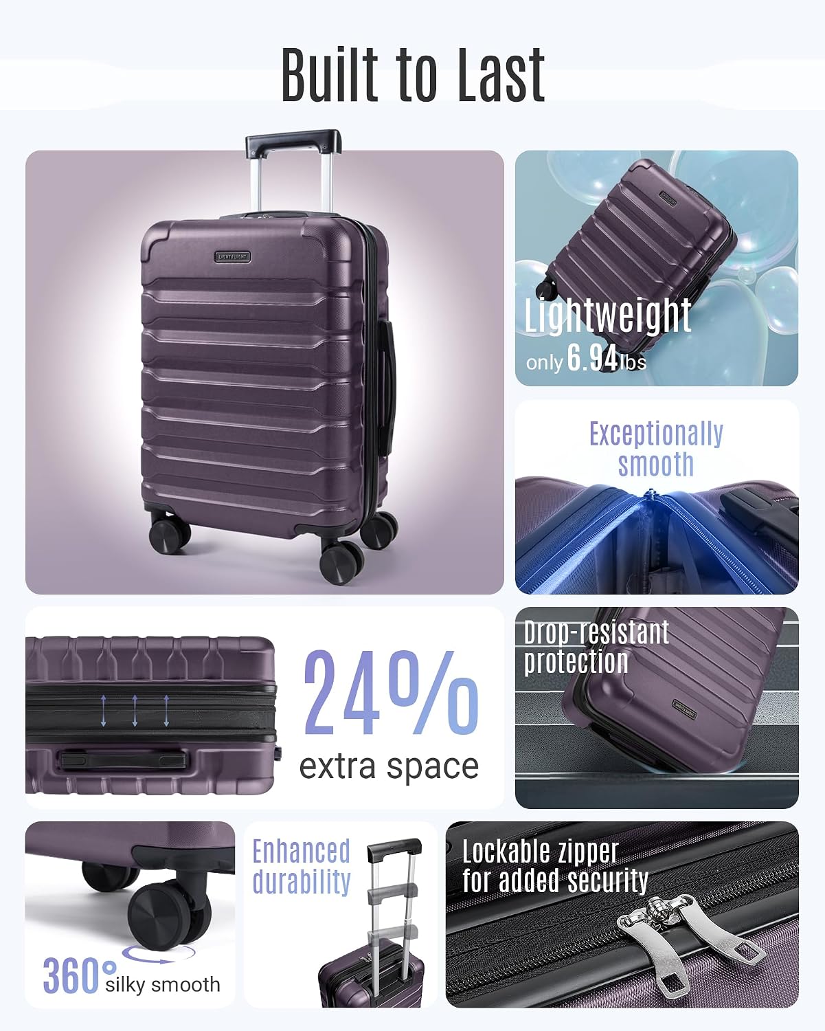 LIGHT FLIGHT Carry On Luggage, 20" Carry-On Suitcase, Deep Green | 20" Expandable Carry On Suitcases with Wheels, Lightweight Luggage, Durable Hard ShellRolling Suit Case for Men Women Travel