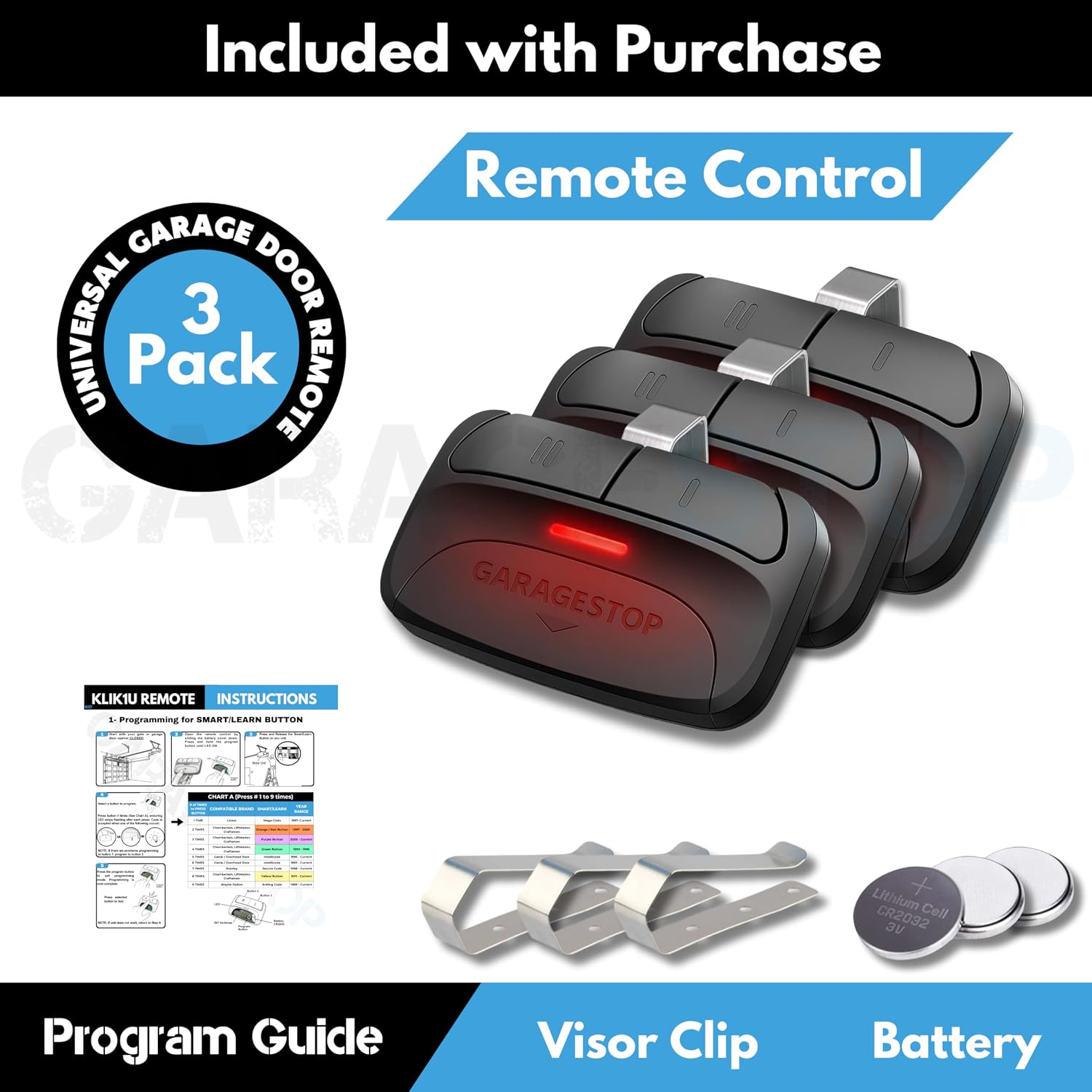 2X Universal Garage Door Opener Remote KLIK1U 375UT 375LM Garage Clicker