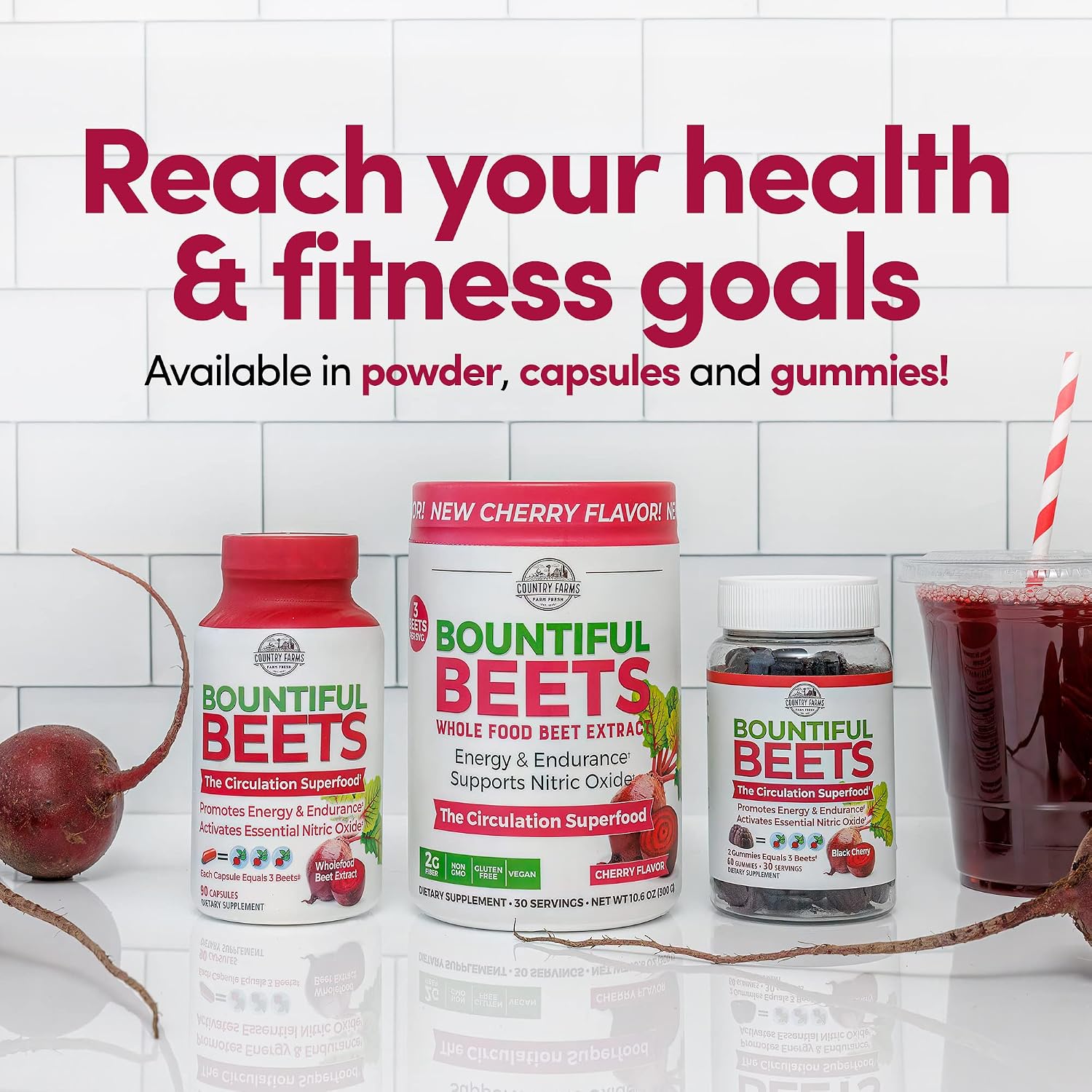 Country Farms Bountiful Beets, Wholefood Beet Extract Superfood, Helps Support Healthy Circulation and Promote Energy, Nitric Oxide Boost