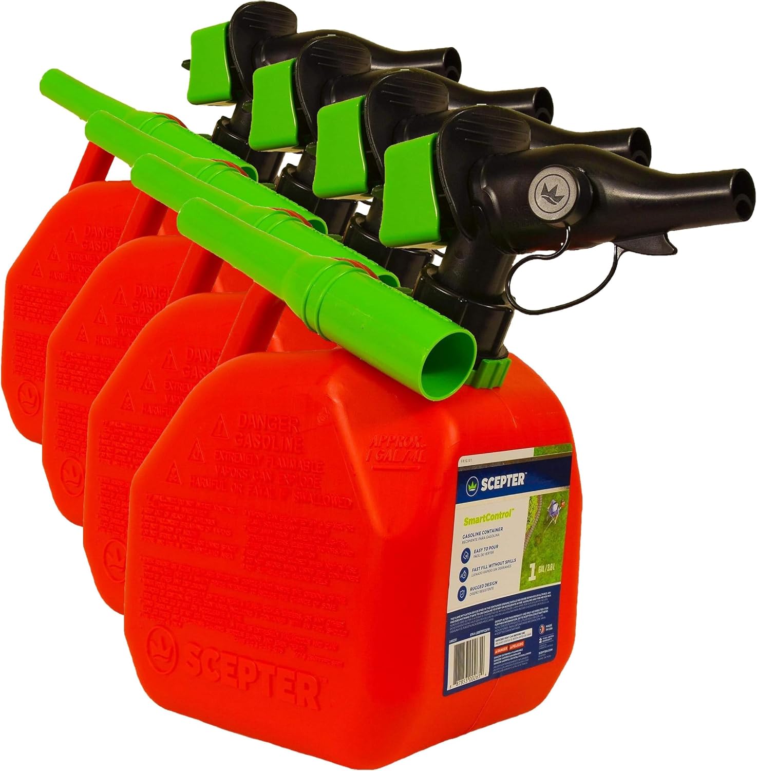 Scepter 1 Gal Gas Can, Spill Proof SmartControl Spout, Spout Extender, Red