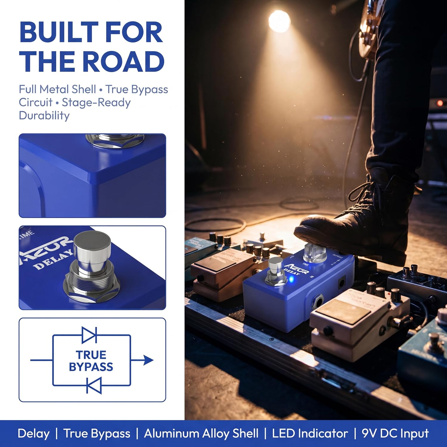 AZOR 5 Band Bass EQ Pedal, Aluminium Alloy True Bypass Equalizer Effect Pedal, Compact Mini Tone Control Pedal for Electric Bass Guitar