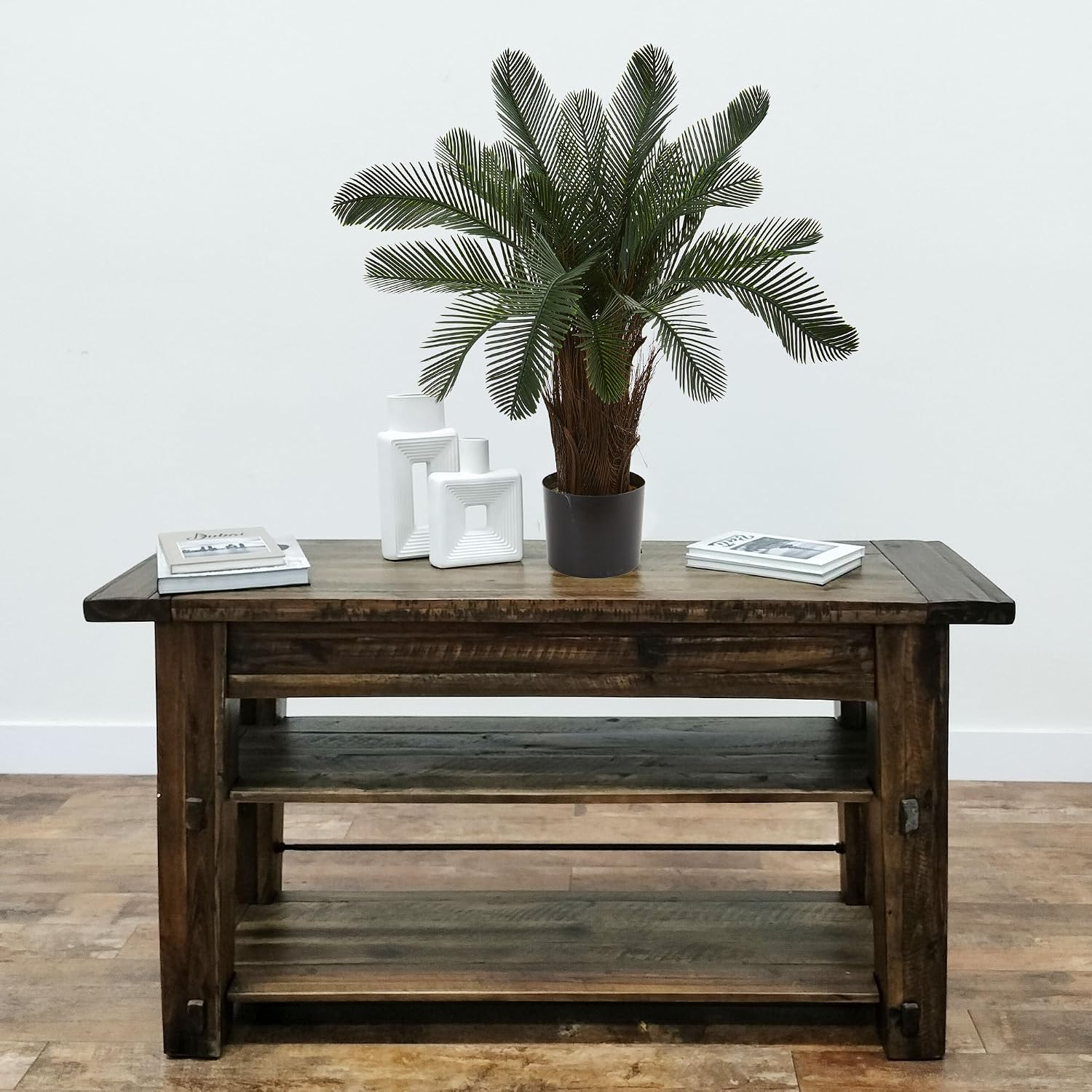 Nearly Natural Artificial, UV Resistant 2’ Cycas Tree (Indoor/Outdoor), Green 28" Dx28 Wx2'H | Premium Realistic-Trunk Voluminous Dark Fronds