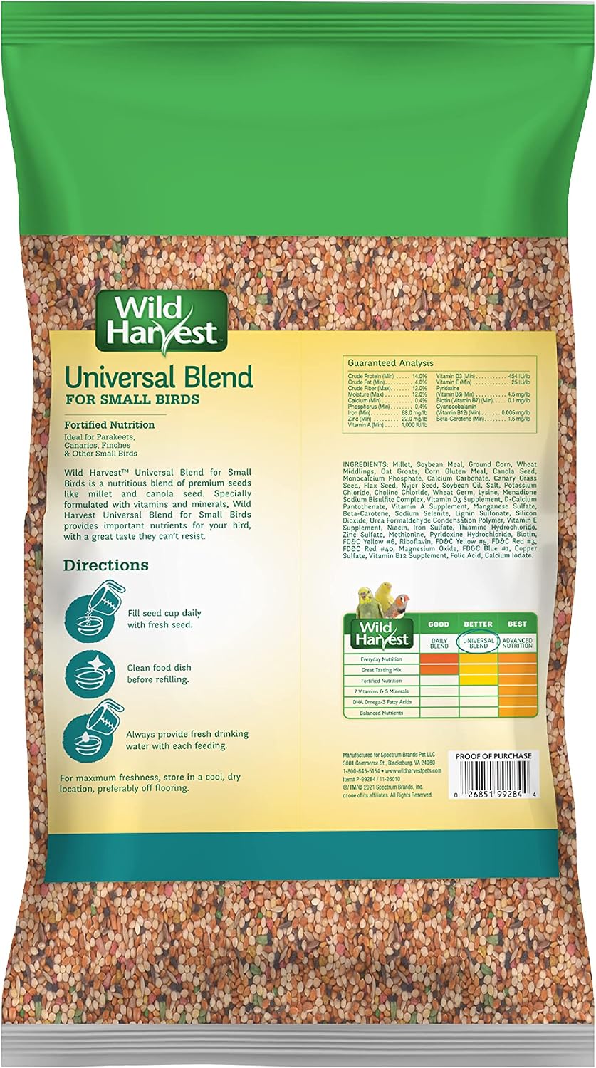 Wild Harvest Universal Blend For Small Birds 3 Pounds, Foritified Nutrition