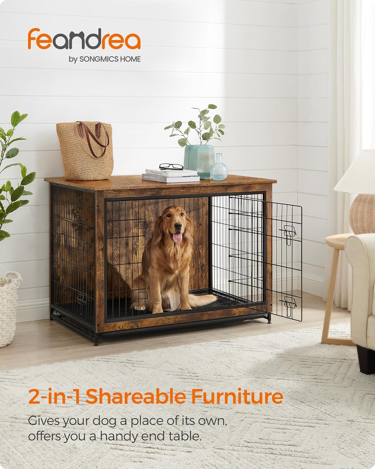 Feandrea 27.2" Dog Crate Furniture, Indoor Dog Kennel Side End Table