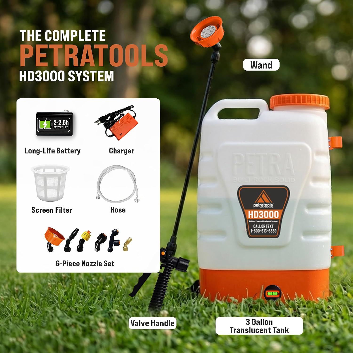 PetraTools 3 Gallon Battery Powered Backpack Sprayer - 2.5 Hour Runtime