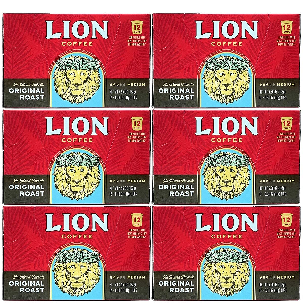 Lion Coffee Original Medium Roast Coffee, Single-Serve Coffee Pods, Compatible with Keurig Brewers, A Taste of Aloha - (12 Count Box)