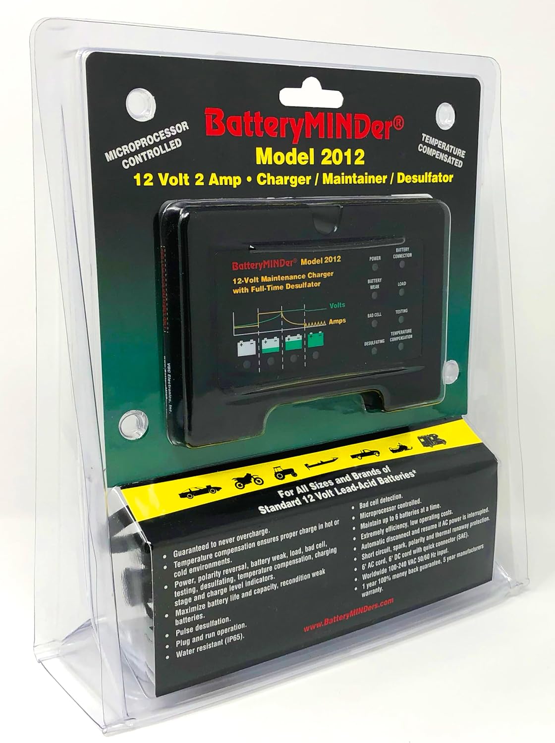 2012 12V 2Amp Smart Battery Charger, Maintainer & Desulfator - Automatic Trickle Charger for Car, Motorcycle, Lawn Mower