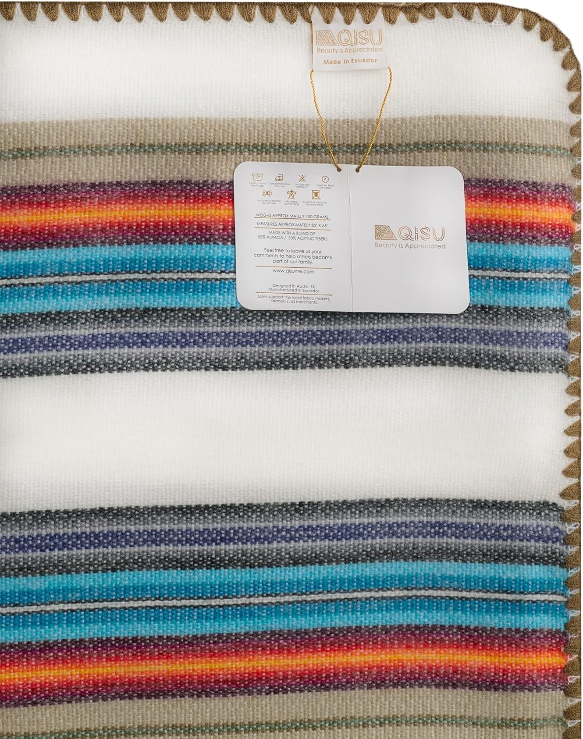 QISU Alpaca Wool Blanket Throw | Large, Beautiful, Warm, Variegated | 85 x 65 inches | Ultra-Soft, Hypoallergenic and Breathable | Non-Itchy or Scratchy Fabric (Green Variegated)