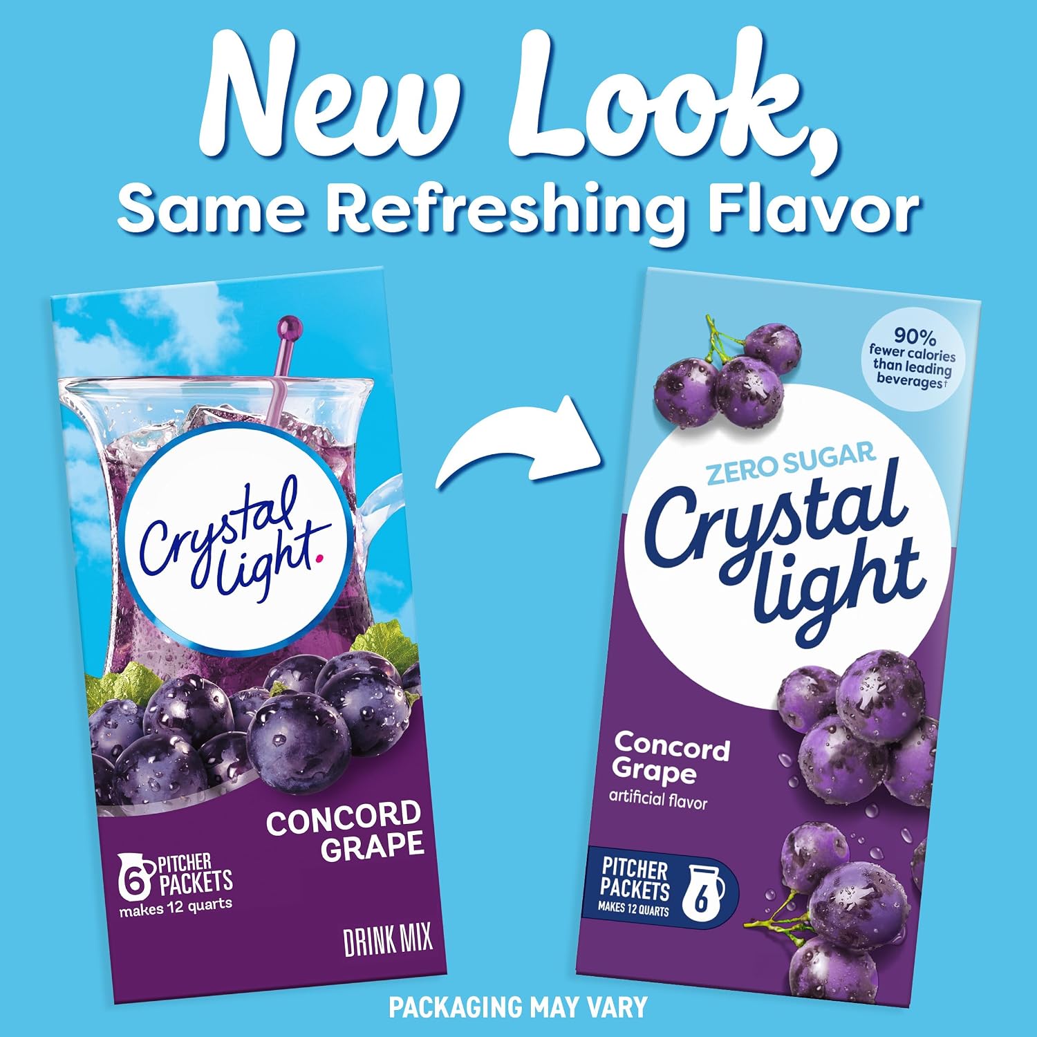 Crystal Light Drink Mix, 6 Pitcher Packets Concord Grape , 2.01 oz | for Flavorful Hydration and Shareable Refreshment Zero Sugar, Low Calorie No Caffeine