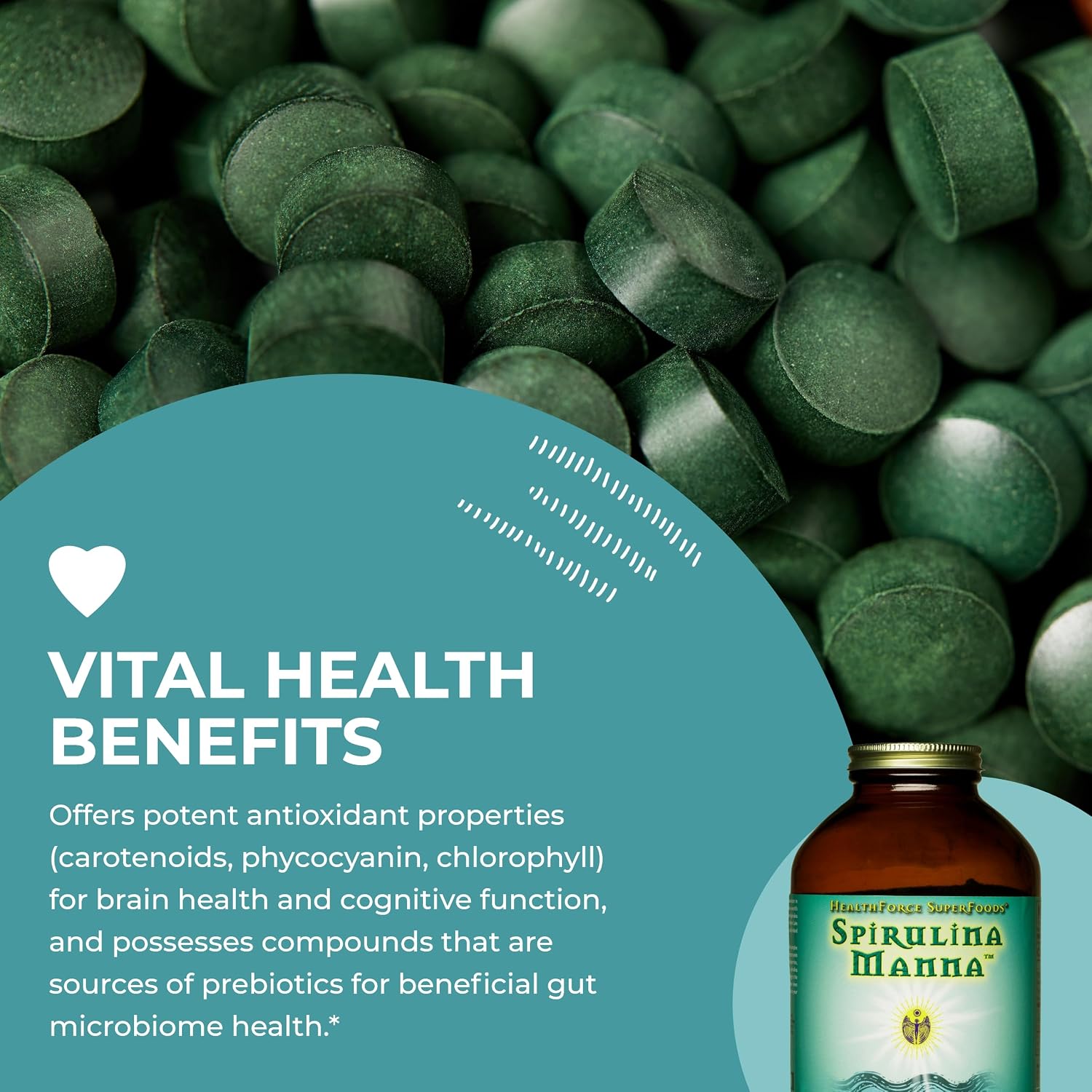 HealthForce SuperFoods Spirulina Manna, All-Natural Nutrient-Rich Superfood, Vitamins, Minerals, Amino Acids, Organic, Vegan, Gluten-Free, Non-GMO