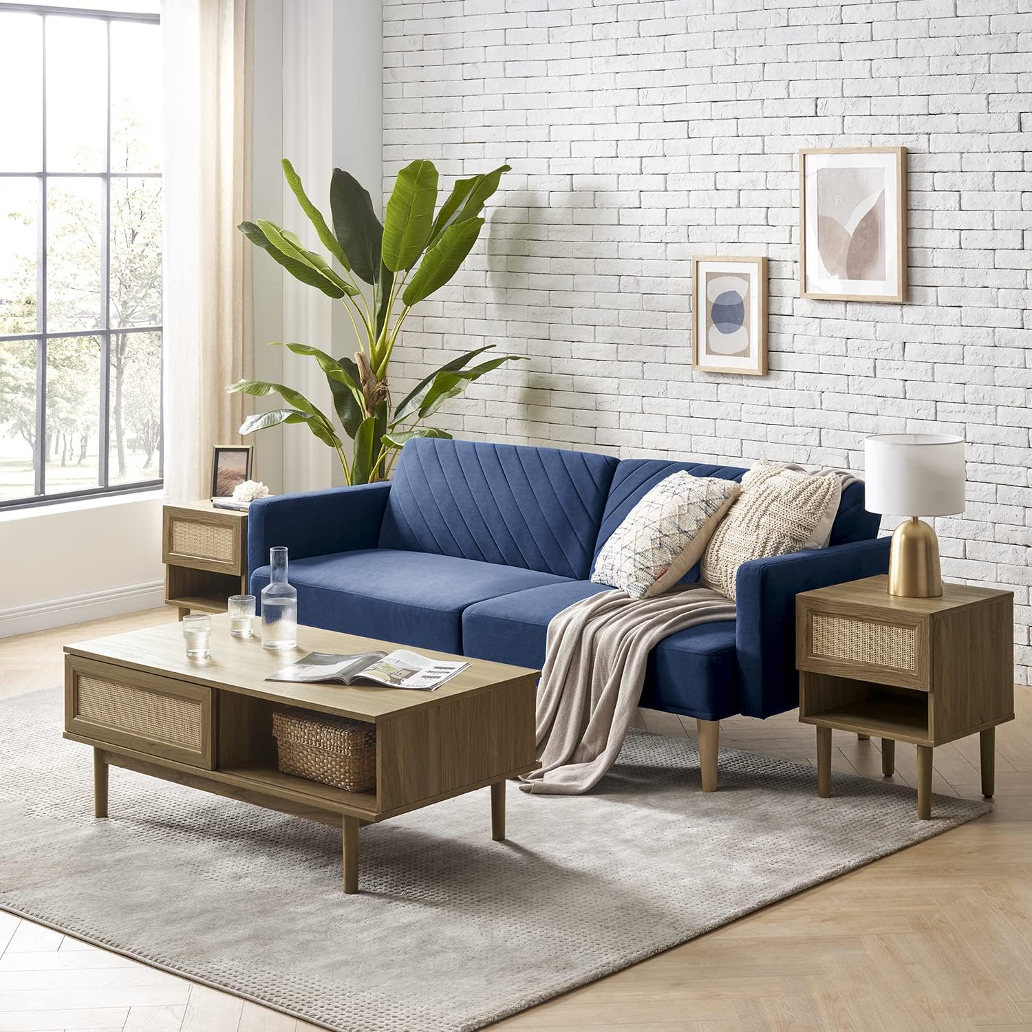mopio 76.4" Futon Sofa Bed Chevron Styled, Sleeper Couch (Old Rosa Velvet)
