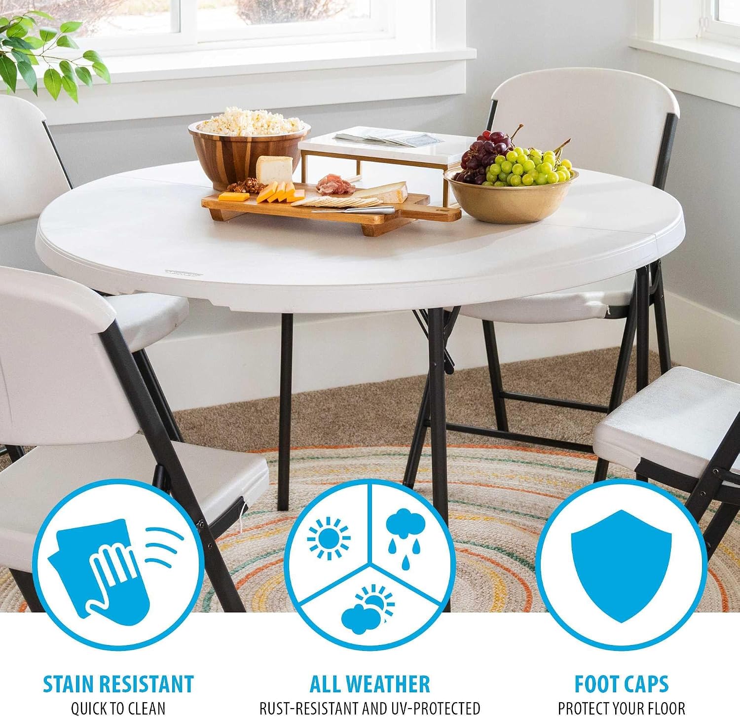 LIFETIME 80809 Round Fold in Half Table, Almond