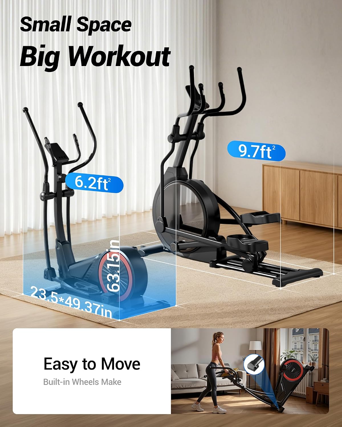 Elliptical Exercise Machine with 15.5''-17'' Stride & Heart Rate Grips,Ultra Silent Magnetic Elliptical Machine for Home with 16 Levels Resistance and LCD Monitor,400 LBS Weight Capacity